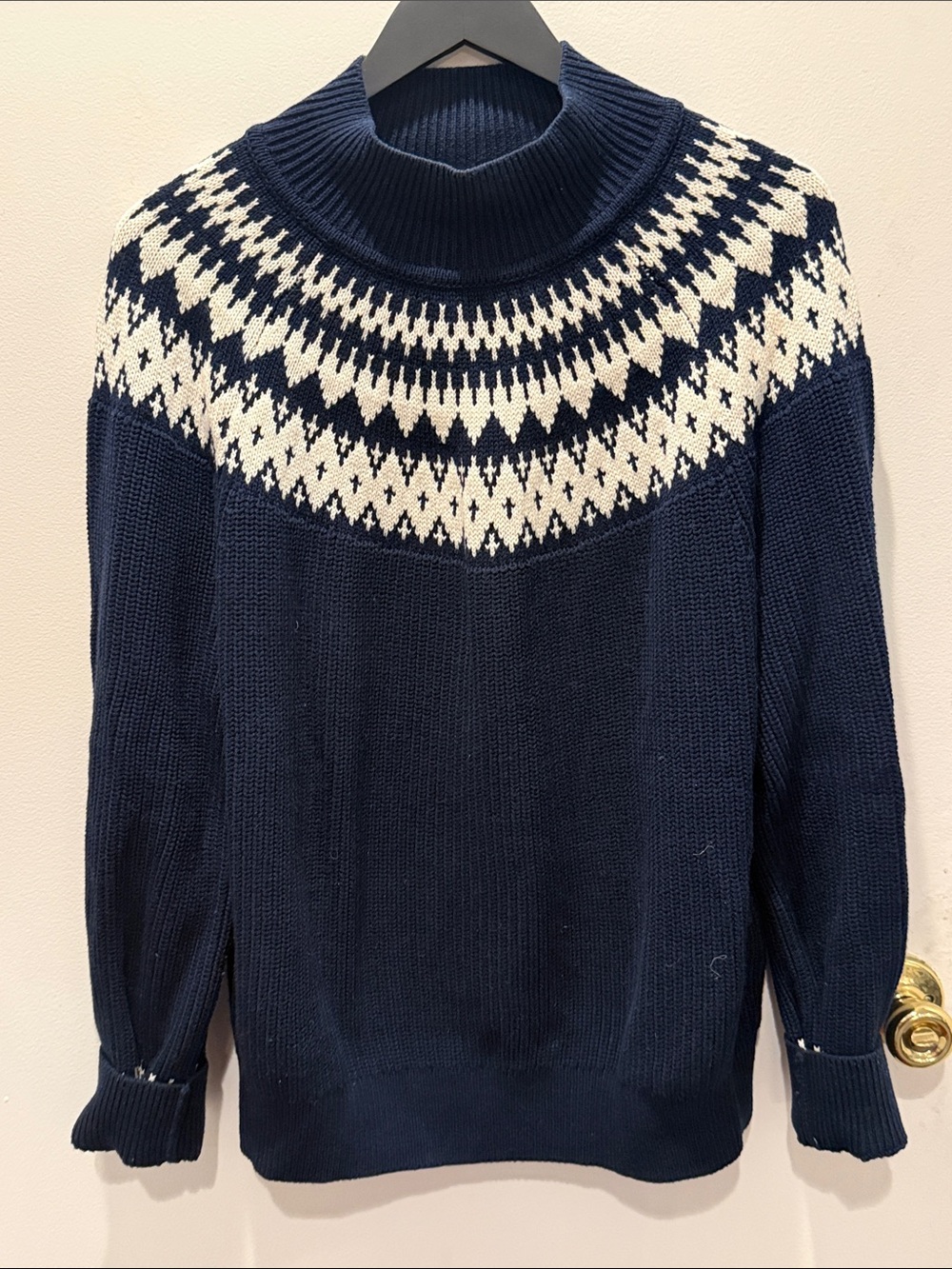 Boden Navy and White Fair Isle Mock Turtleneck Sweater